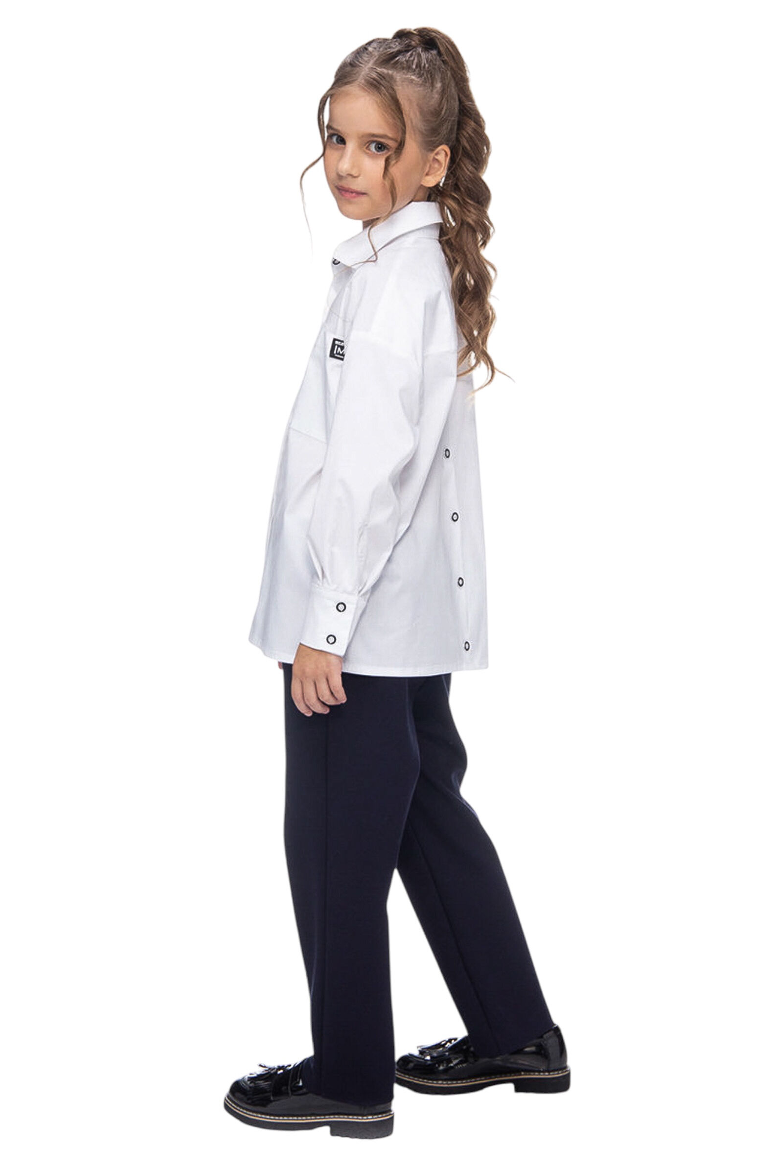 Блуза дев. АРТ.LC25G-BL-1C,бел,хл-пэ-эл