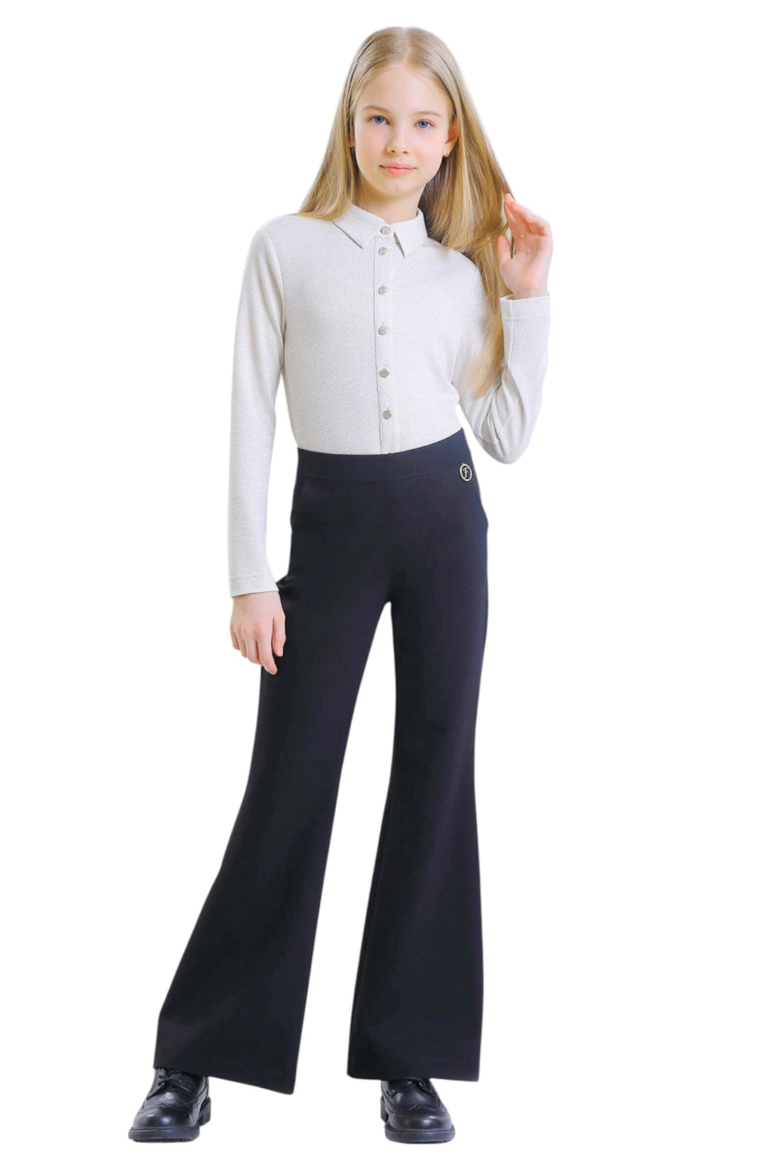 Брюки дев. АРТ.FSL-456/1-525-ТВК-340,чер,вис-пэ-эл